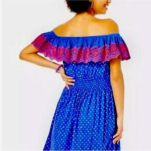 NWT Lilly Pulitzer Kalama Off-the-Shoulder Smocked Dress in Borealis Blue